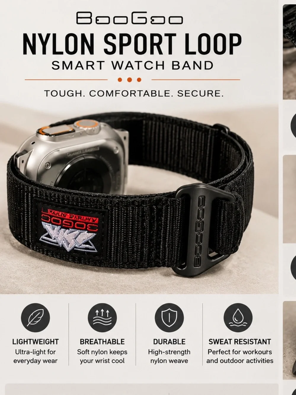 Amazon Black Nylon Sport Loop Smart Watch Band
